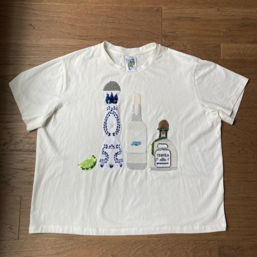 Queen of Sparkles Tequila Sparkly Oversized Tshirt-Large